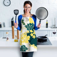 Yelow Teal Hibiscus Plumeria Floral Apron - Polynesian Pride