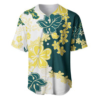 Yelow Teal Hibiscus Plumeria Floral Baseball Jersey - Polynesian Pride
