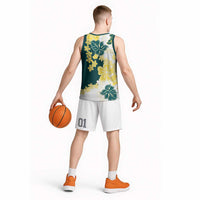 Yelow Teal Hibiscus Plumeria Floral Basketball Jersey LT01 - Polynesian Pride