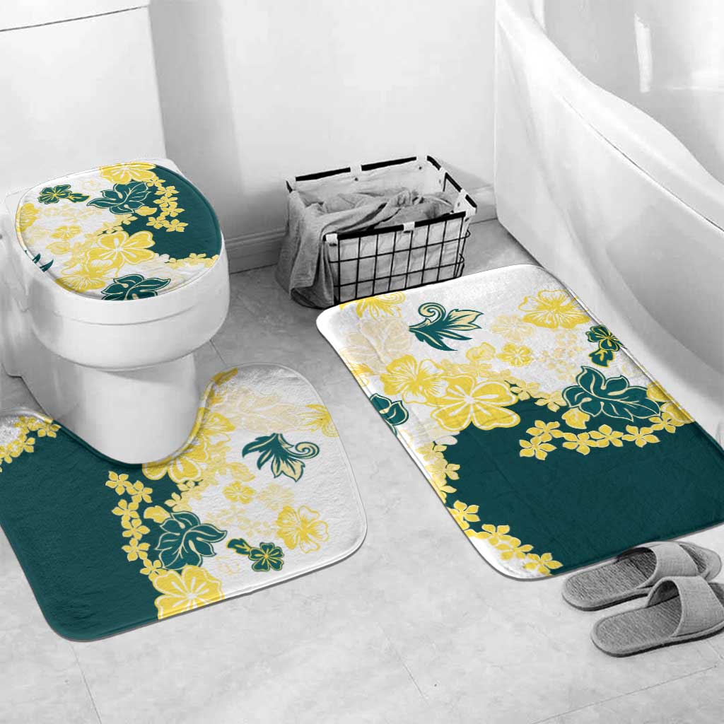 Yelow Teal Hibiscus Plumeria Floral Bathroom Set - Polynesian Pride