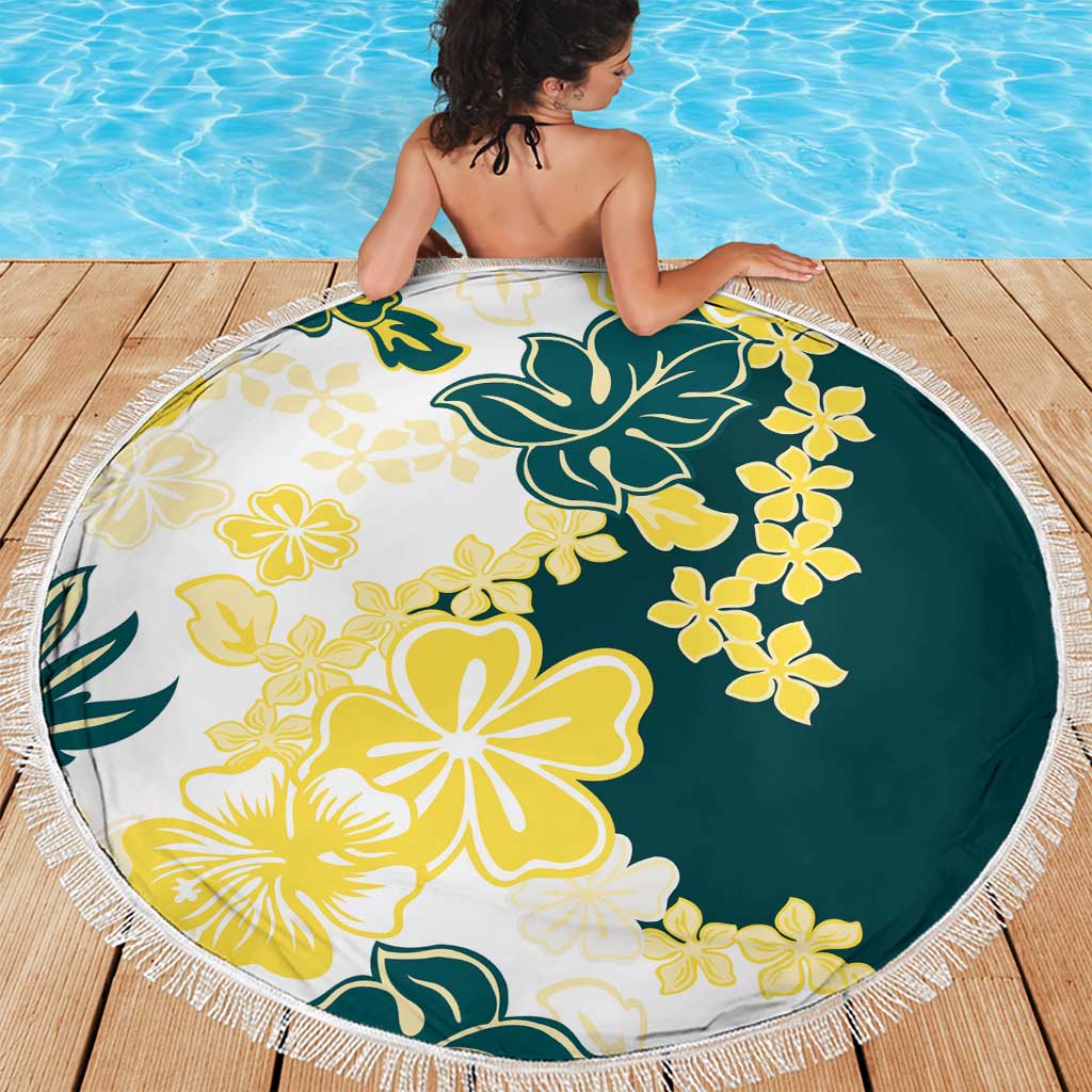 Yelow Teal Hibiscus Plumeria Floral Beach Blanket LT01 - Polynesian Pride