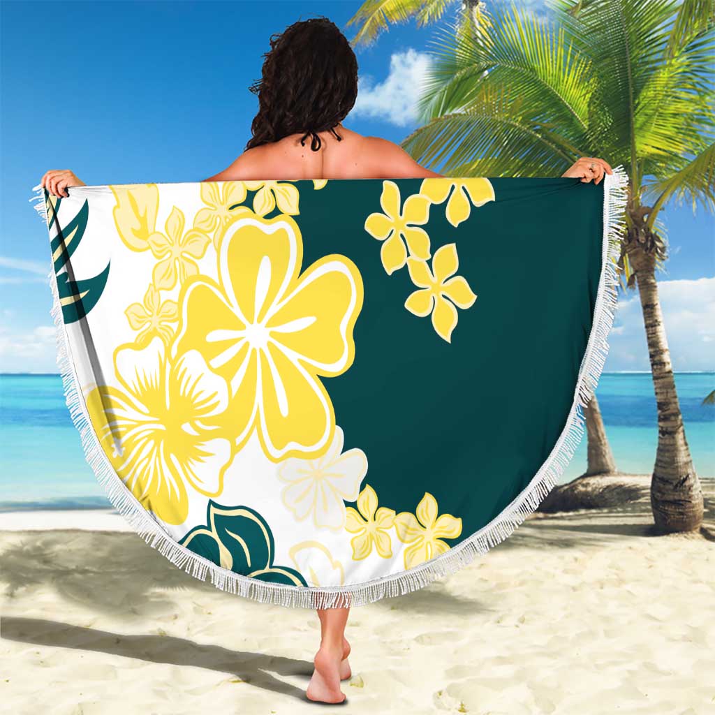 Yelow Teal Hibiscus Plumeria Floral Beach Blanket LT01 - Polynesian Pride