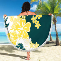 Yelow Teal Hibiscus Plumeria Floral Beach Blanket LT01 - Polynesian Pride