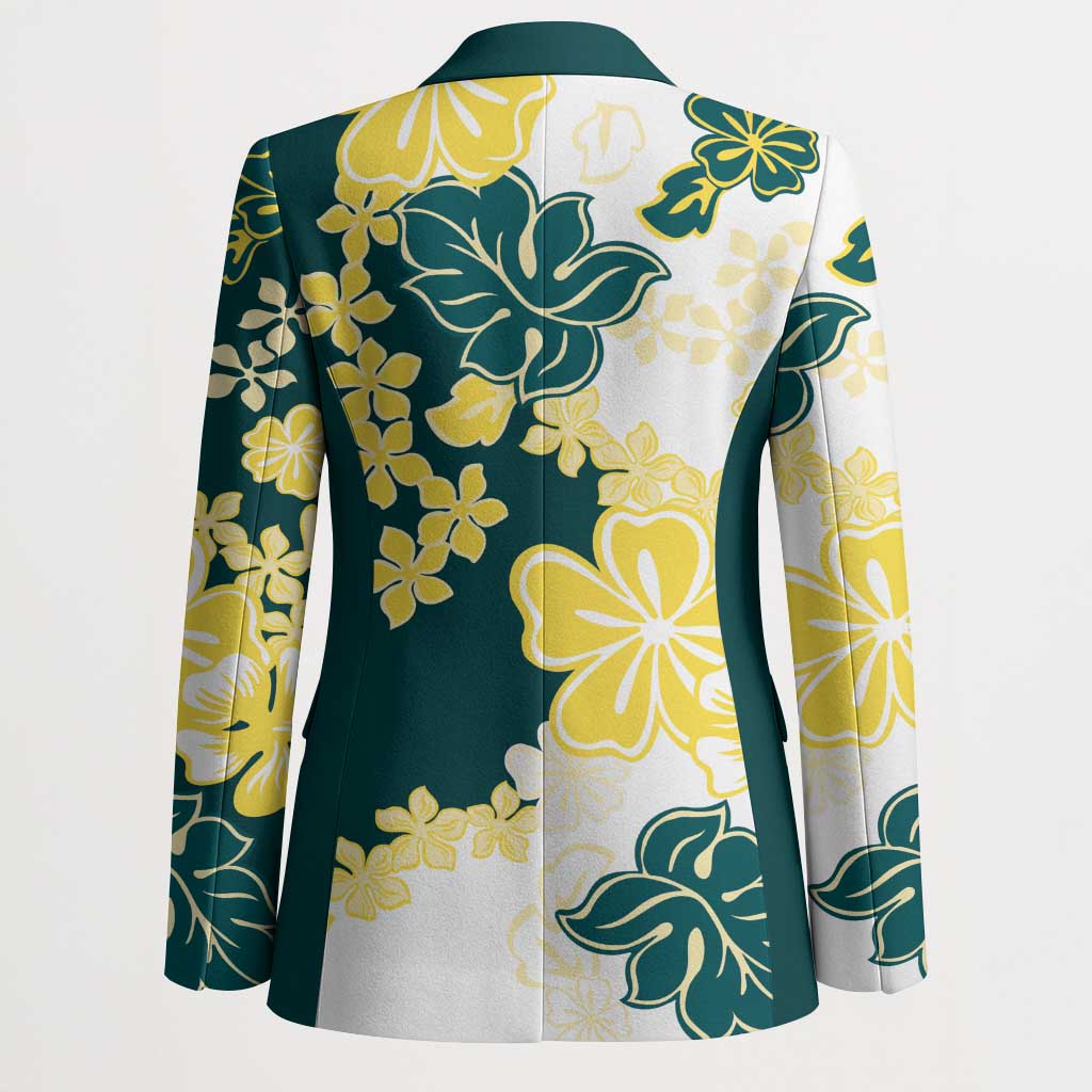 Yelow Teal Hibiscus Plumeria Floral Blazer - Polynesian Pride