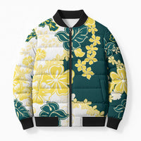 Yelow Teal Hibiscus Plumeria Floral Bomber Puffer Jacket LT01 Yellow - Polynesian Pride