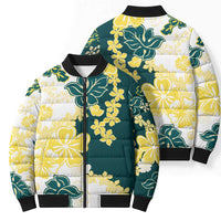 Yelow Teal Hibiscus Plumeria Floral Bomber Puffer Jacket LT01 - Polynesian Pride