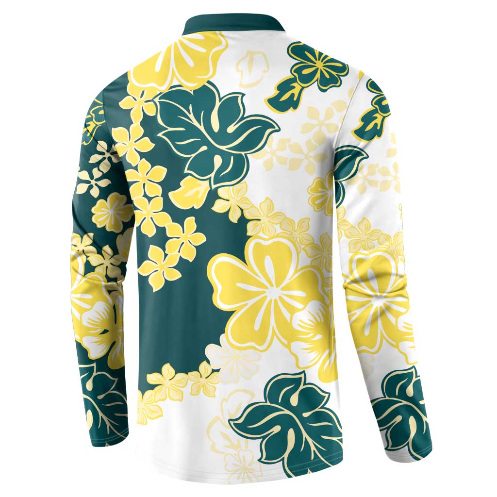 Yelow Teal Hibiscus Plumeria Floral Button Sweatshirt LT01 - Polynesian Pride