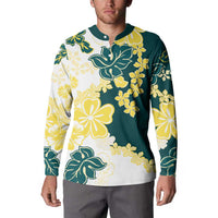 Yelow Teal Hibiscus Plumeria Floral Button Sweatshirt LT01 - Polynesian Pride