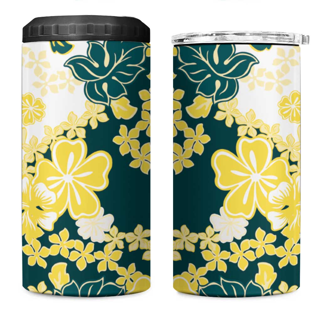 Yelow Teal Hibiscus Plumeria Floral 4 in 1 Can Cooler Tumbler LT01 One Size: 16 oz Yellow - Polynesian Pride