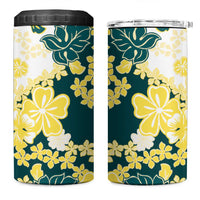 Yelow Teal Hibiscus Plumeria Floral 4 in 1 Can Cooler Tumbler LT01 One Size: 16 oz Yellow - Polynesian Pride
