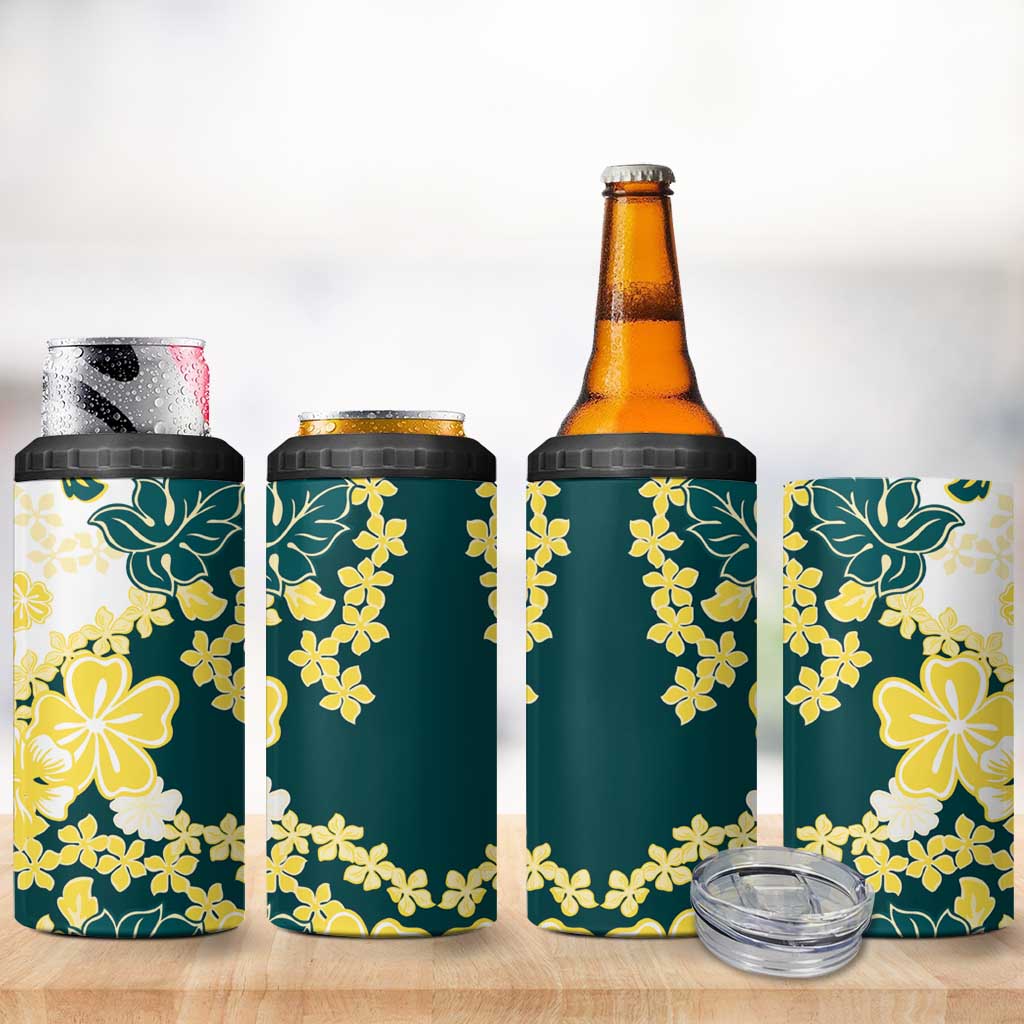 Yelow Teal Hibiscus Plumeria Floral 4 in 1 Can Cooler Tumbler LT01 - Polynesian Pride