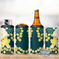 Yelow Teal Hibiscus Plumeria Floral 4 in 1 Can Cooler Tumbler LT01 - Polynesian Pride