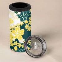 Yelow Teal Hibiscus Plumeria Floral 4 in 1 Can Cooler Tumbler LT01 - Polynesian Pride