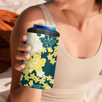Yelow Teal Hibiscus Plumeria Floral 4 in 1 Can Cooler Tumbler LT01 - Polynesian Pride