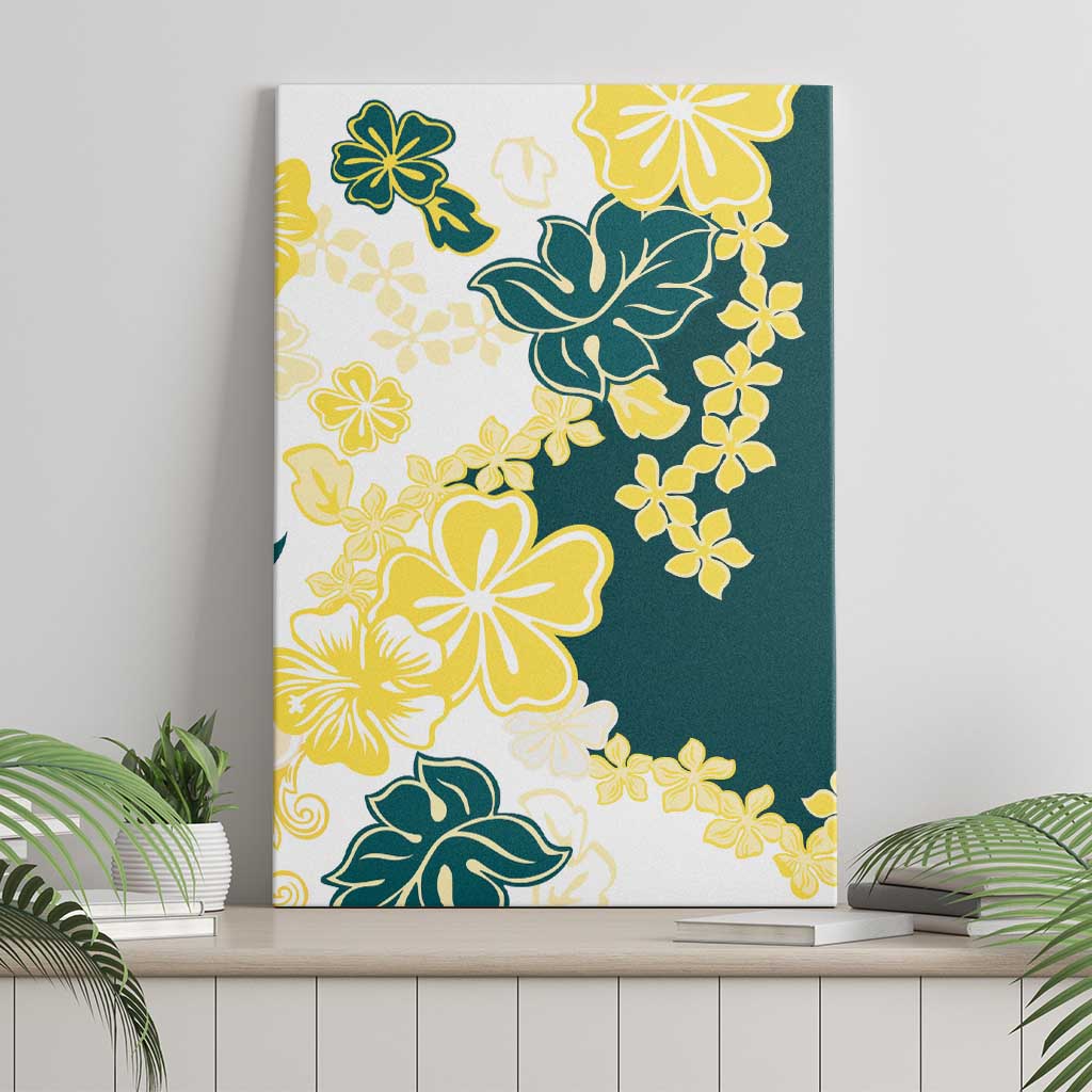 Yelow Teal Hibiscus Plumeria Floral Canvas Wall Art LT01 - Polynesian Pride