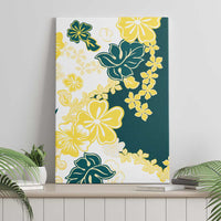 Yelow Teal Hibiscus Plumeria Floral Canvas Wall Art LT01 - Polynesian Pride
