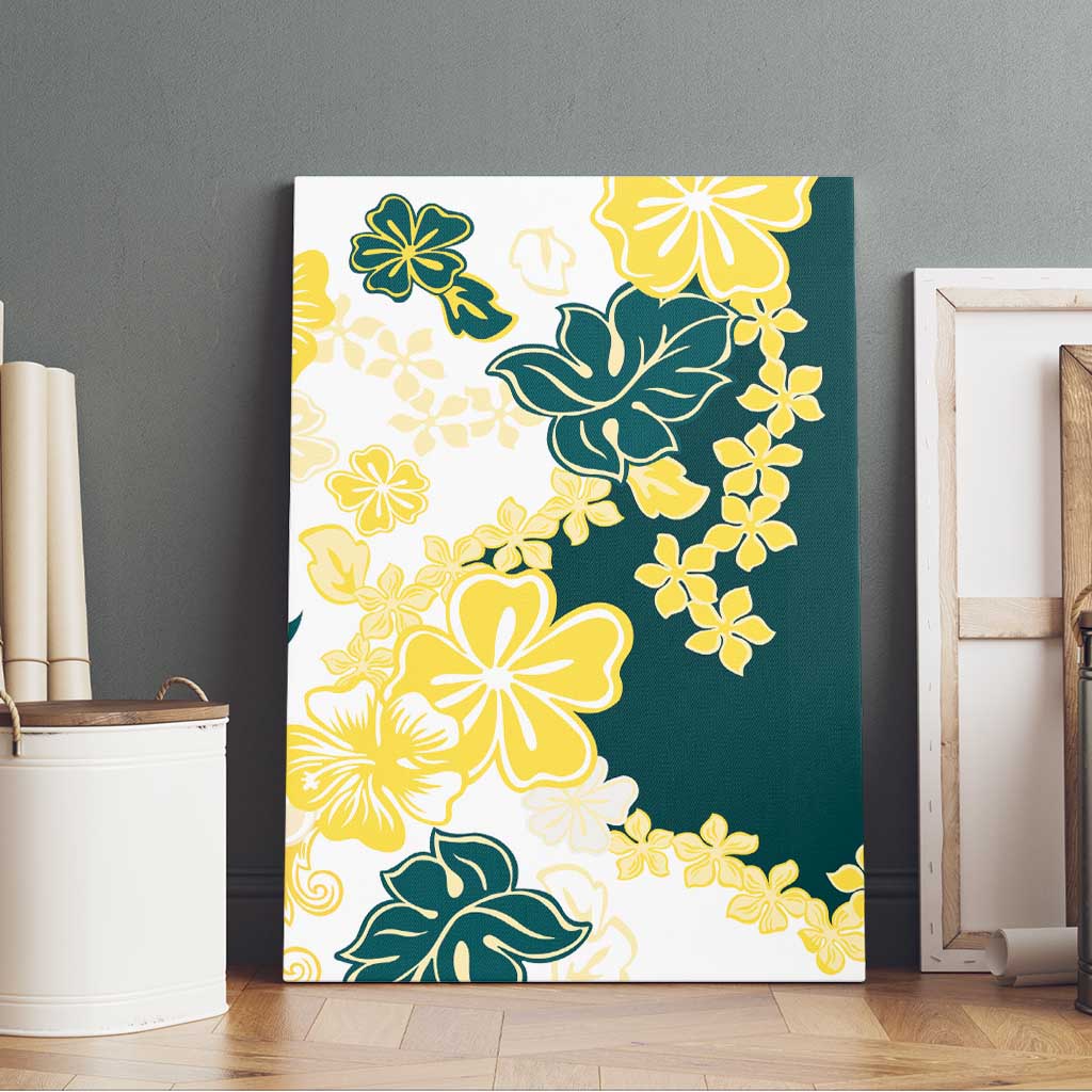 Yelow Teal Hibiscus Plumeria Floral Canvas Wall Art LT01 - Polynesian Pride