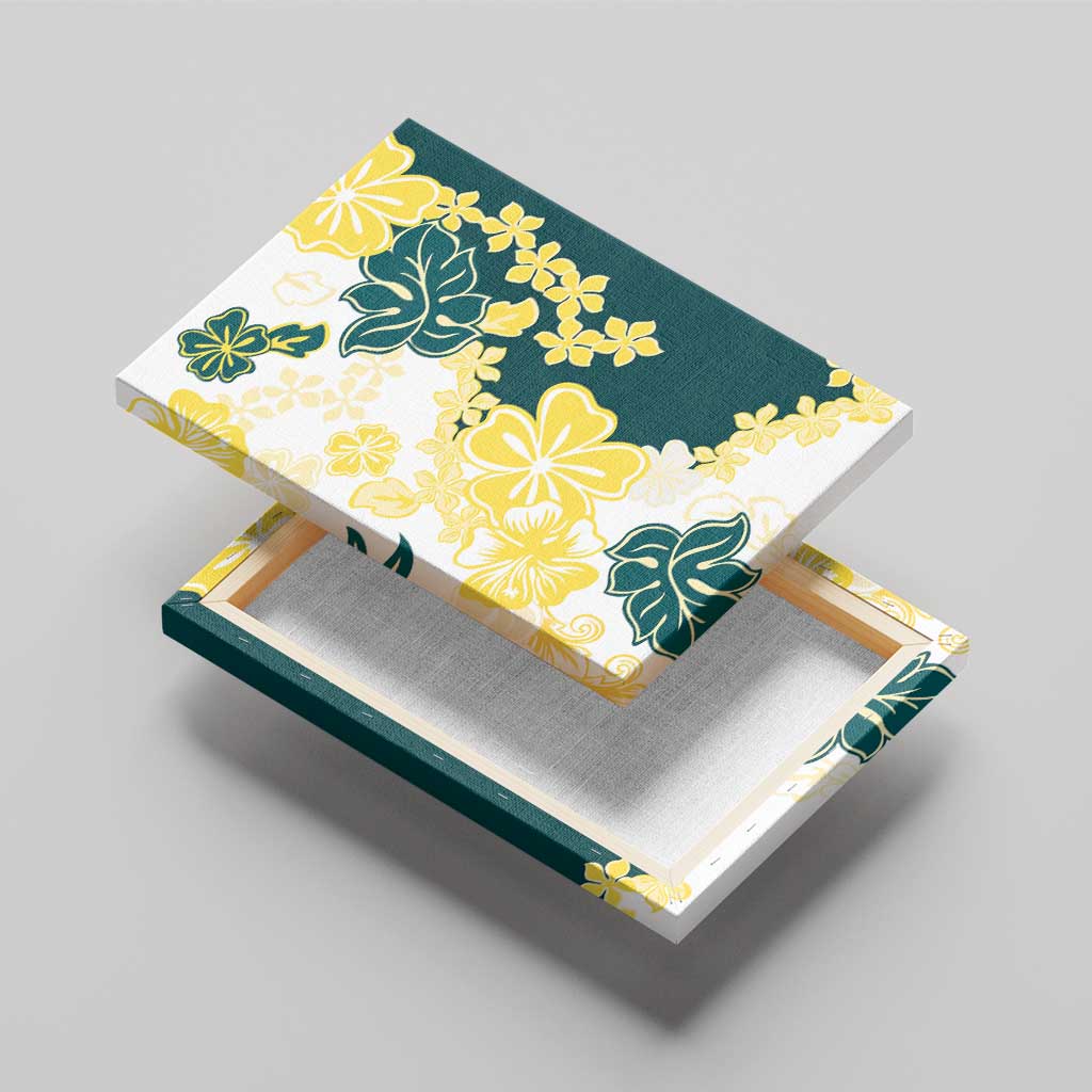 Yelow Teal Hibiscus Plumeria Floral Canvas Wall Art LT01 - Polynesian Pride