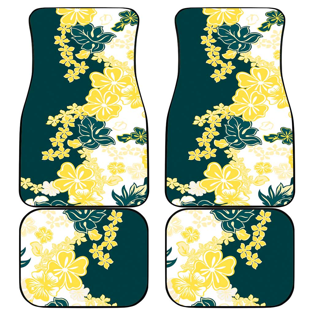 Yelow Teal Hibiscus Plumeria Floral Car Mats LT01 - Polynesian Pride
