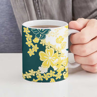 Yelow Teal Hibiscus Plumeria Floral Ceramic Mug - Polynesian Pride