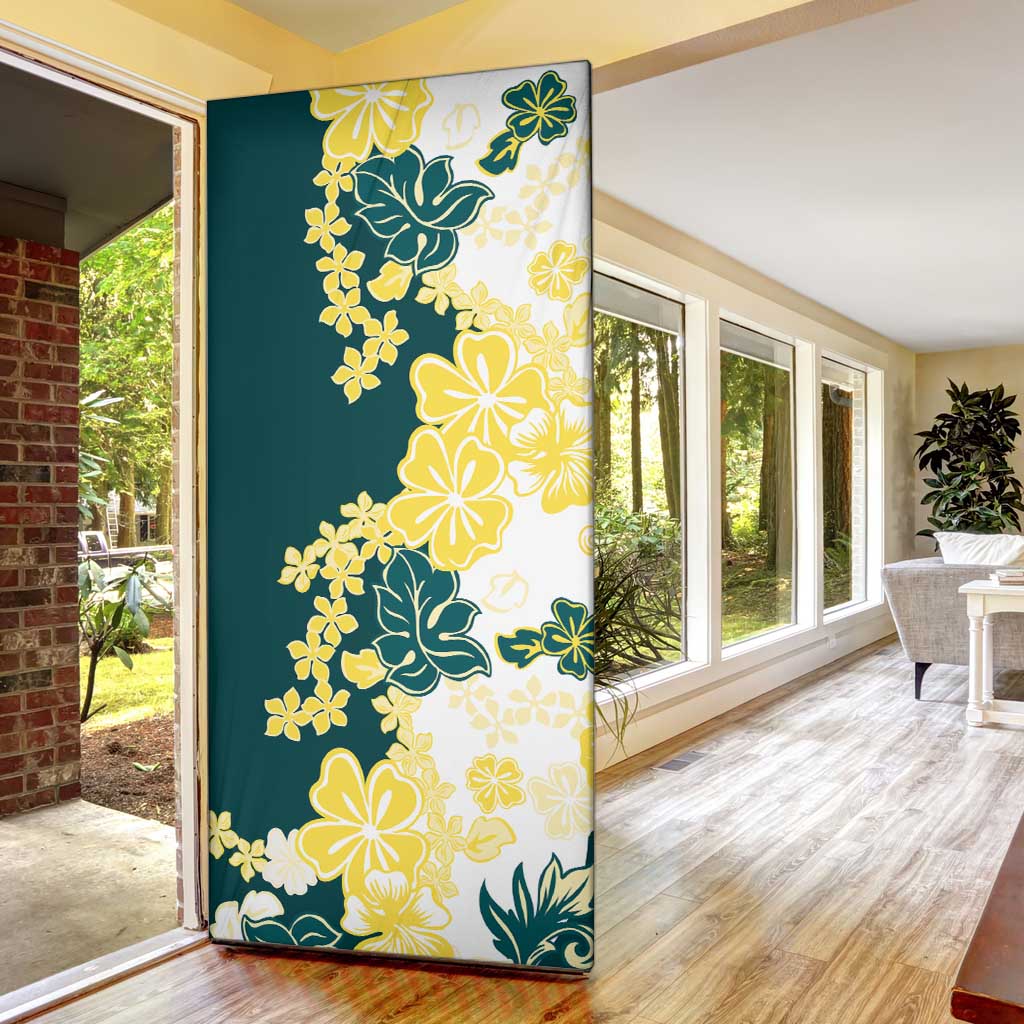 Yelow Teal Hibiscus Plumeria Floral Door Cover - Polynesian Pride