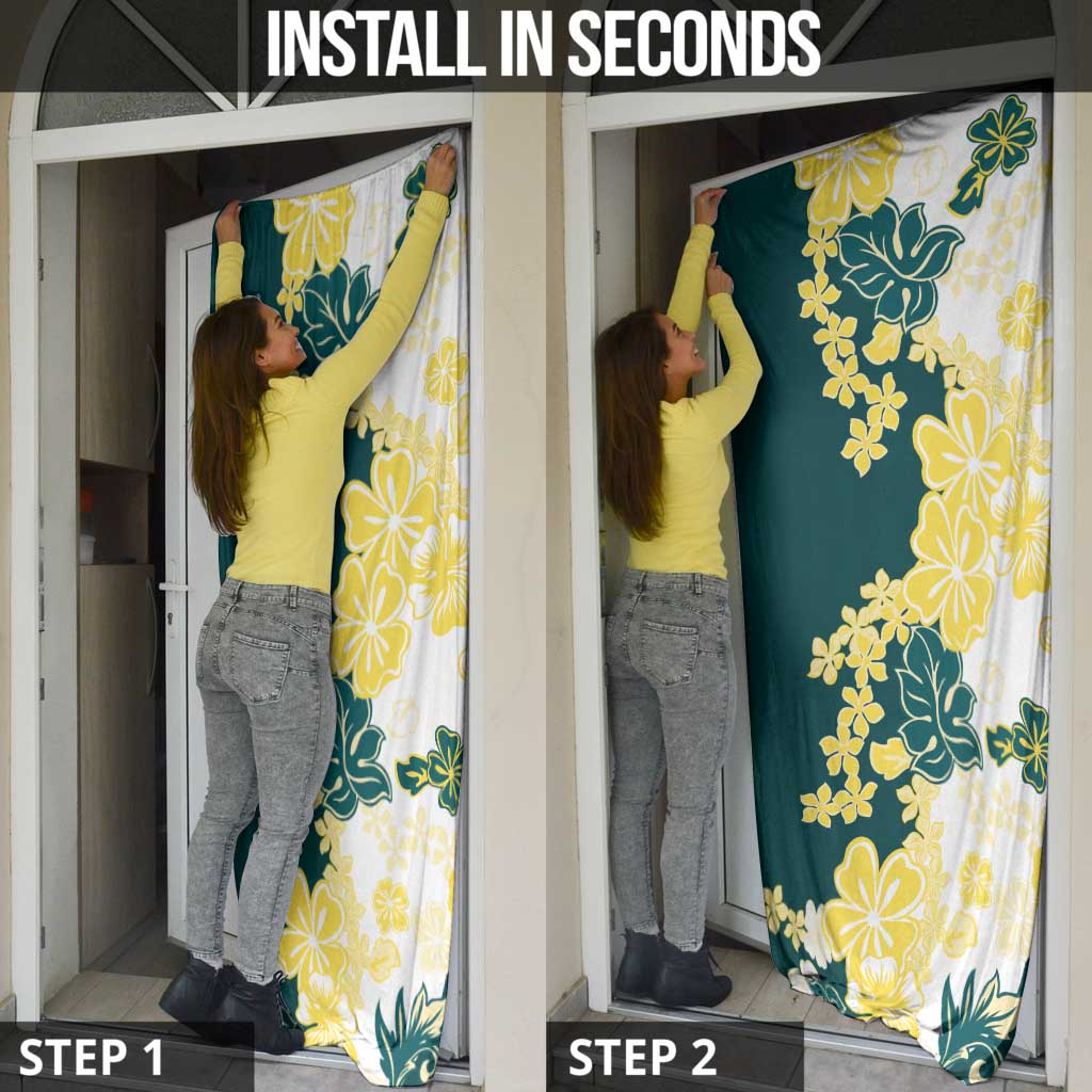 Yelow Teal Hibiscus Plumeria Floral Door Cover - Polynesian Pride