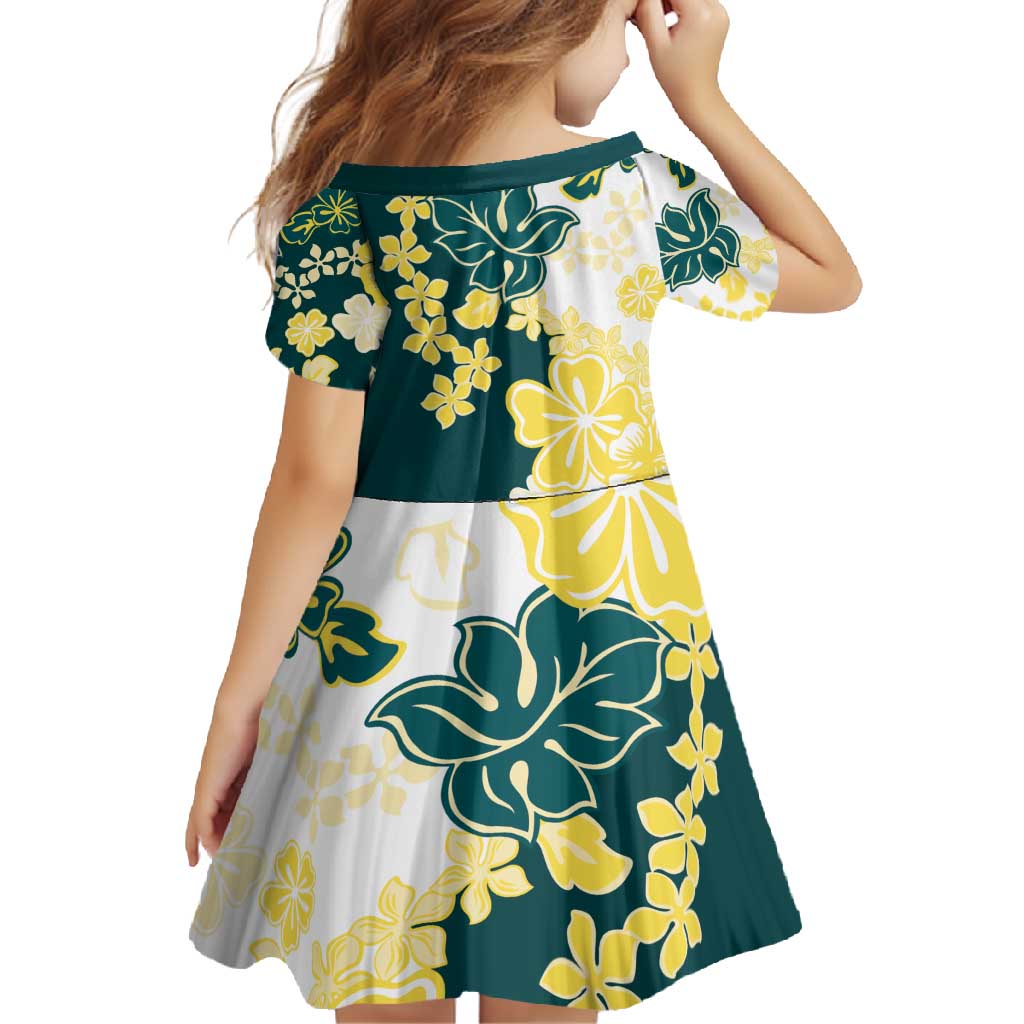 Yelow Teal Hibiscus Plumeria Floral Family Matching Long Sleeve Bodycon Dress and Hawaiian Shirt - Polynesian Pride