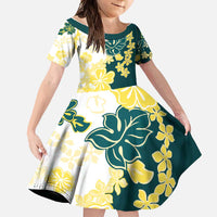 Yelow Teal Hibiscus Plumeria Floral Family Matching Mermaid Dress and Hawaiian Shirt - Polynesian Pride