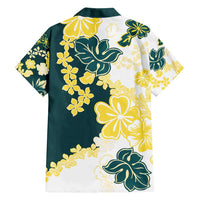 Yelow Teal Hibiscus Plumeria Floral Family Matching Summer Maxi Dress and Hawaiian Shirt - Polynesian Pride