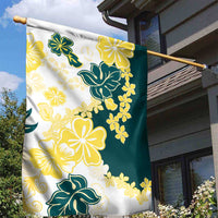 Yelow Teal Hibiscus Plumeria Floral Garden Flag - Polynesian Pride