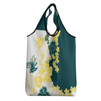 Yelow Teal Hibiscus Plumeria Floral Grocery Bag LT01 - Polynesian Pride