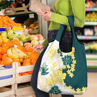 Yelow Teal Hibiscus Plumeria Floral Grocery Bag LT01 - Polynesian Pride
