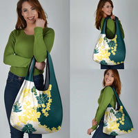 Yelow Teal Hibiscus Plumeria Floral Grocery Bag LT01 - Polynesian Pride