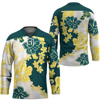 Yelow Teal Hibiscus Plumeria Floral Hockey Jersey - Polynesian Pride