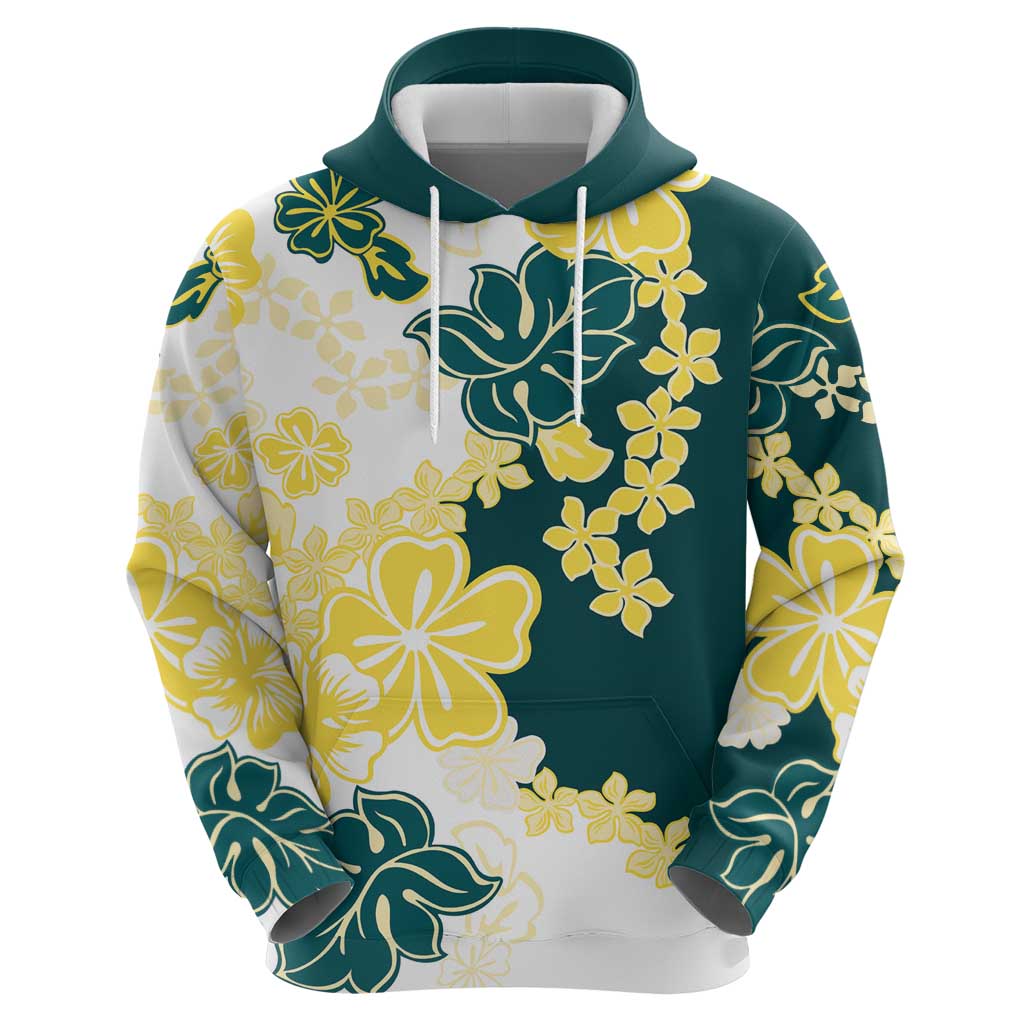 Yelow Teal Hibiscus Plumeria Floral Hoodie - Polynesian Pride