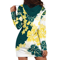 Yelow Teal Hibiscus Plumeria Floral Hoodie Dress - Polynesian Pride
