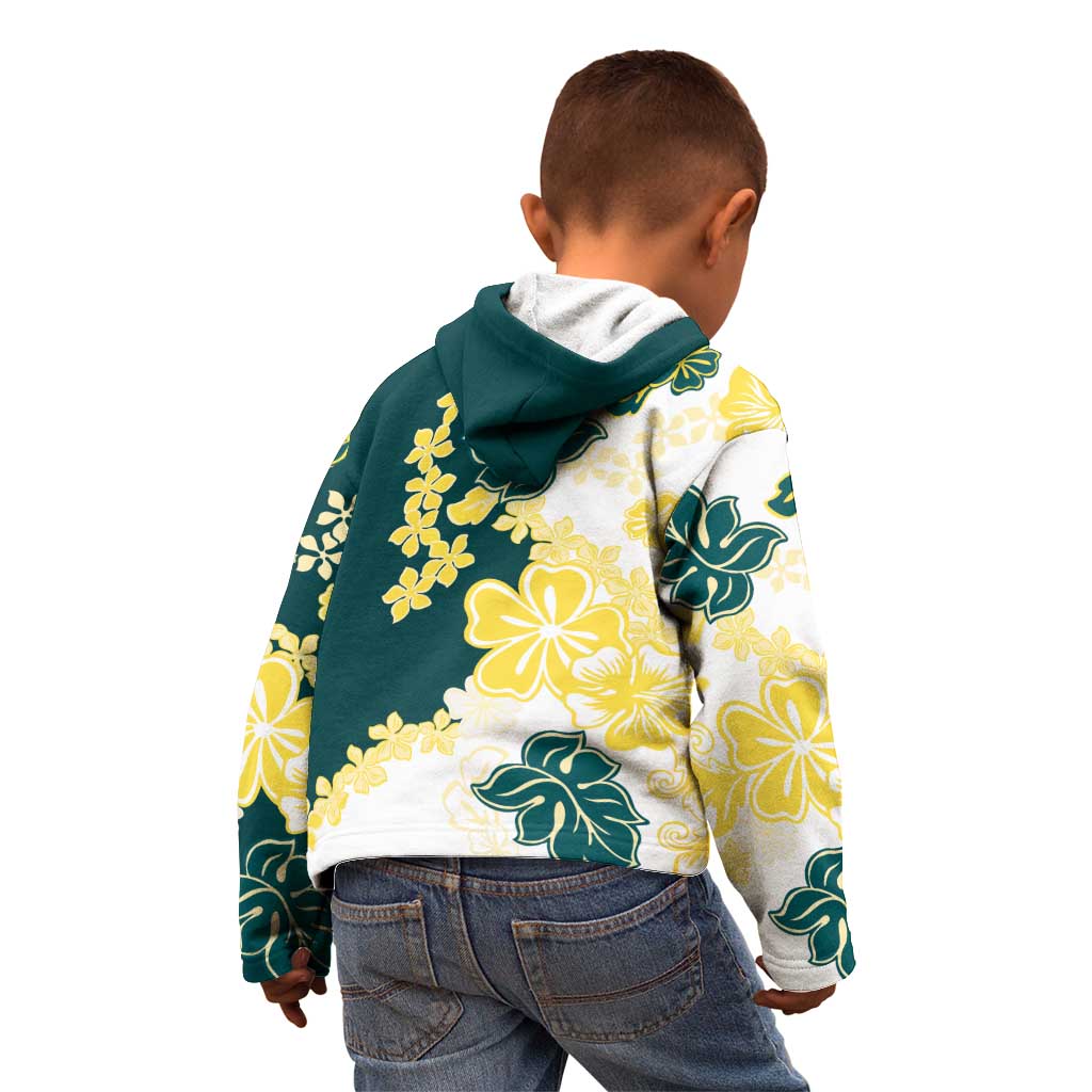 Yelow Teal Hibiscus Plumeria Floral Kid Hoodie - Polynesian Pride