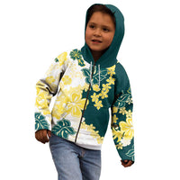 Yelow Teal Hibiscus Plumeria Floral Kid Hoodie - Polynesian Pride