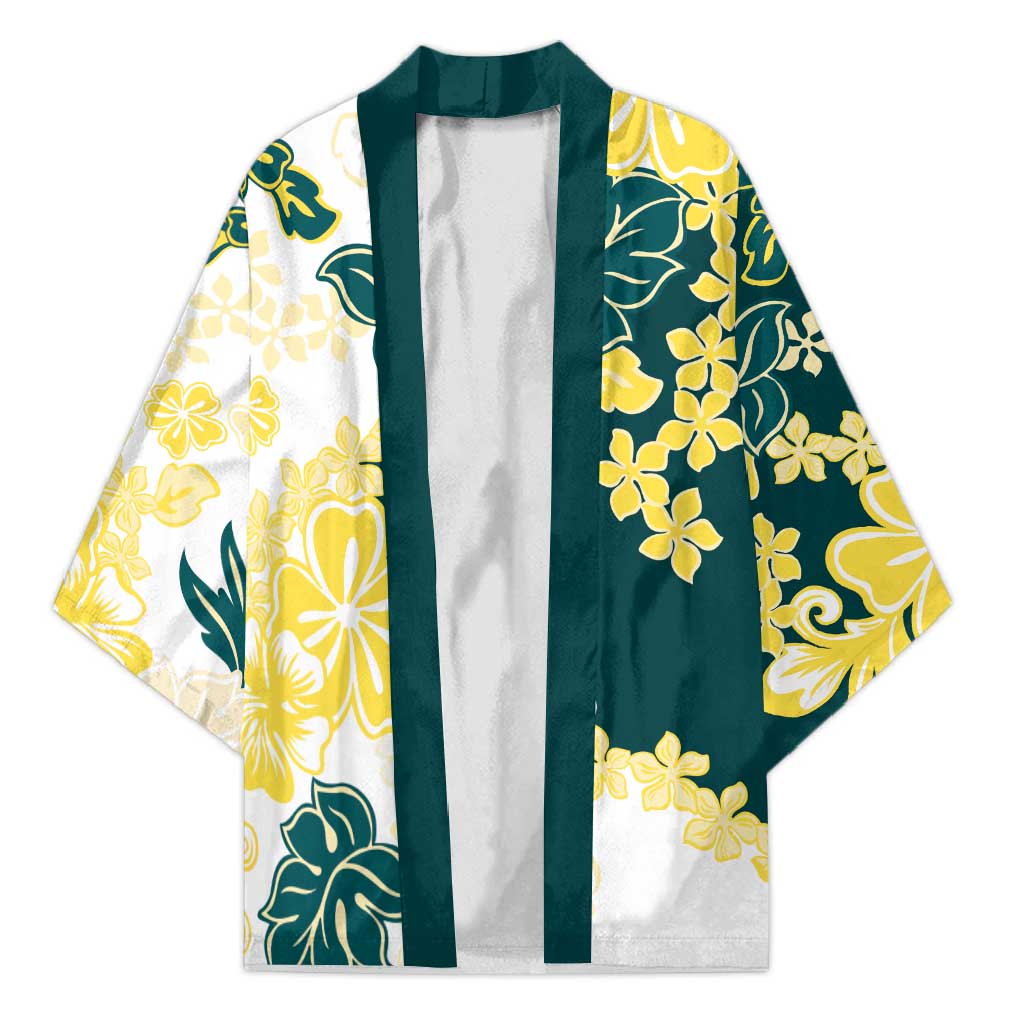 Yelow Teal Hibiscus Plumeria Floral Kimono - Polynesian Pride
