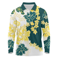 Yelow Teal Hibiscus Plumeria Floral Long Sleeve Polo Shirt LT01 Yellow - Polynesian Pride