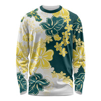 Yelow Teal Hibiscus Plumeria Floral Long Sleeve Shirt - Polynesian Pride
