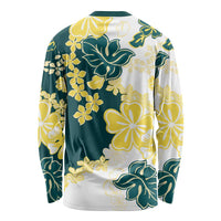 Yelow Teal Hibiscus Plumeria Floral Long Sleeve Shirt - Polynesian Pride