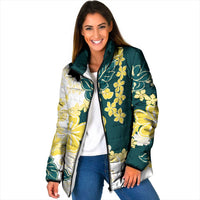 Yelow Teal Hibiscus Plumeria Floral Padded Jacket LT01 - Polynesian Pride
