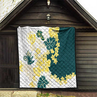Yelow Teal Hibiscus Plumeria Floral Quilt - Polynesian Pride
