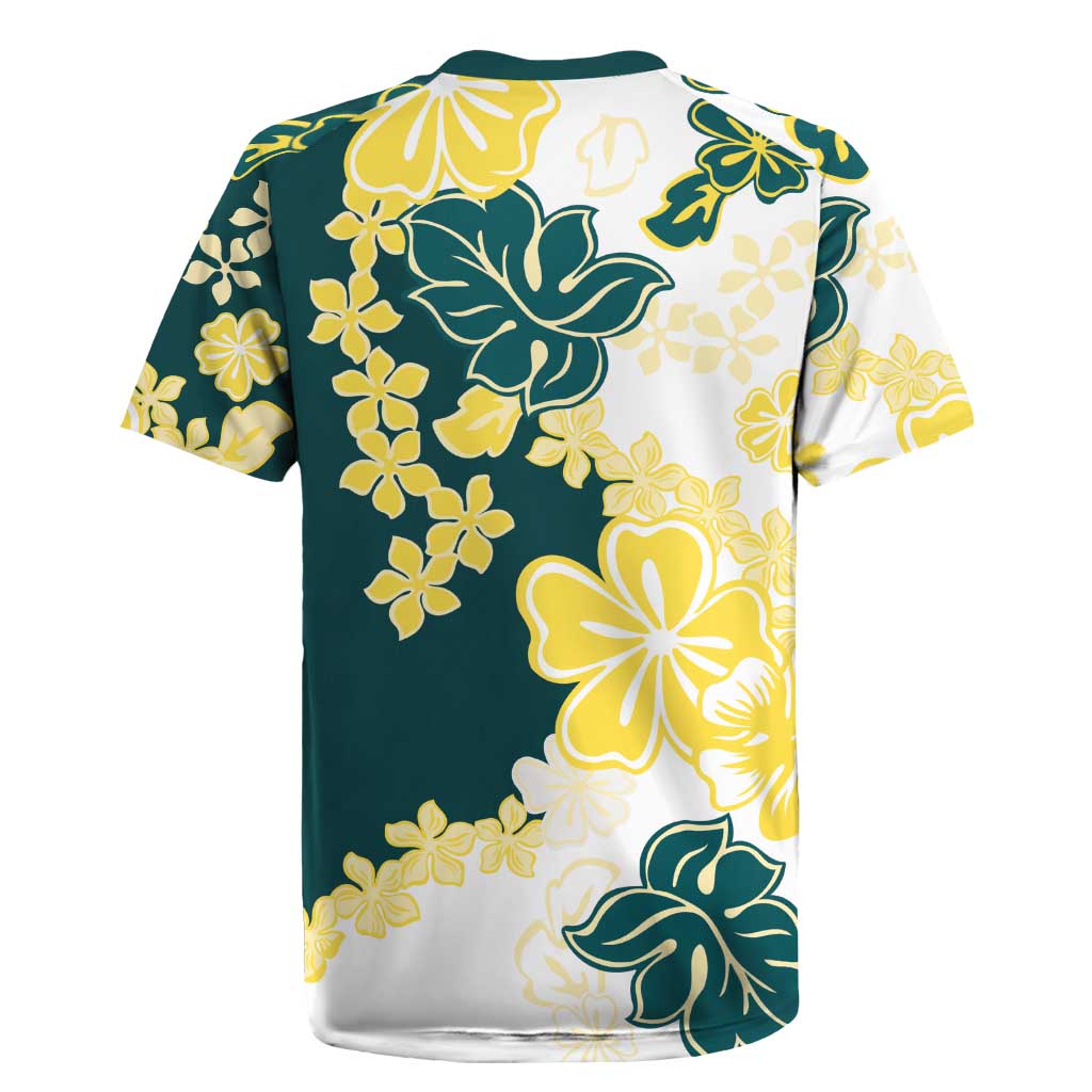 Yelow Teal Hibiscus Plumeria Floral Rugby Jersey LT01 - Polynesian Pride