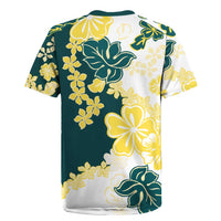 Yelow Teal Hibiscus Plumeria Floral Rugby Jersey LT01 - Polynesian Pride