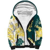 Yelow Teal Hibiscus Plumeria Floral Sherpa Hoodie LT01 Unisex Yellow - Polynesian Pride
