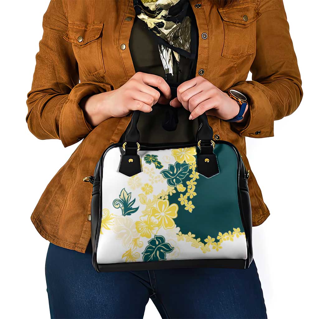 Yelow Teal Hibiscus Plumeria Floral Shoulder Handbag - Polynesian Pride