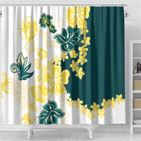 Yelow Teal Hibiscus Plumeria Floral Shower Curtain - Polynesian Pride