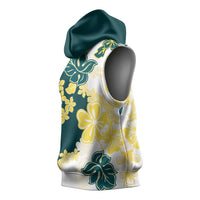 Yelow Teal Hibiscus Plumeria Floral Sleeveless Hoodie LT01 - Polynesian Pride
